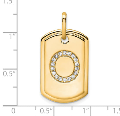 14K Diamond Initial O Dog Tag Charm