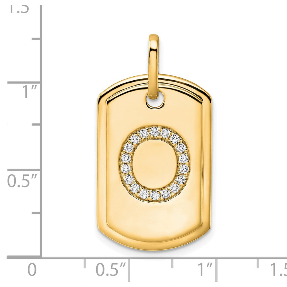 14K Diamond Initial O Dog Tag Charm