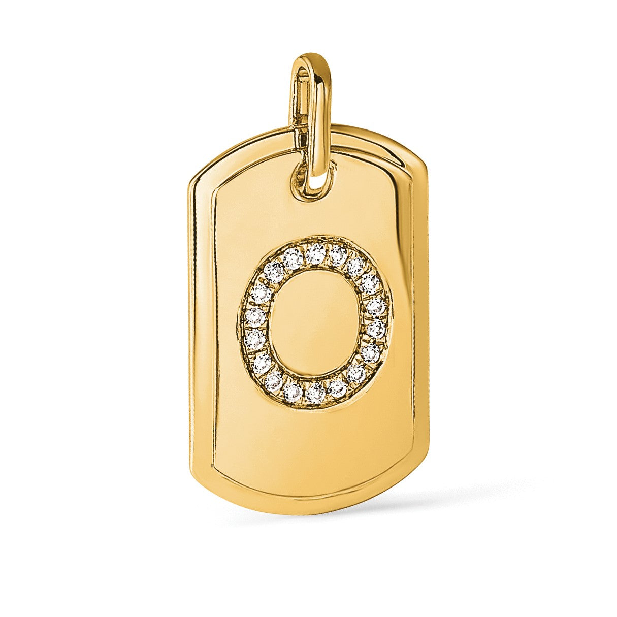 14K Diamond Initial O Dog Tag Charm