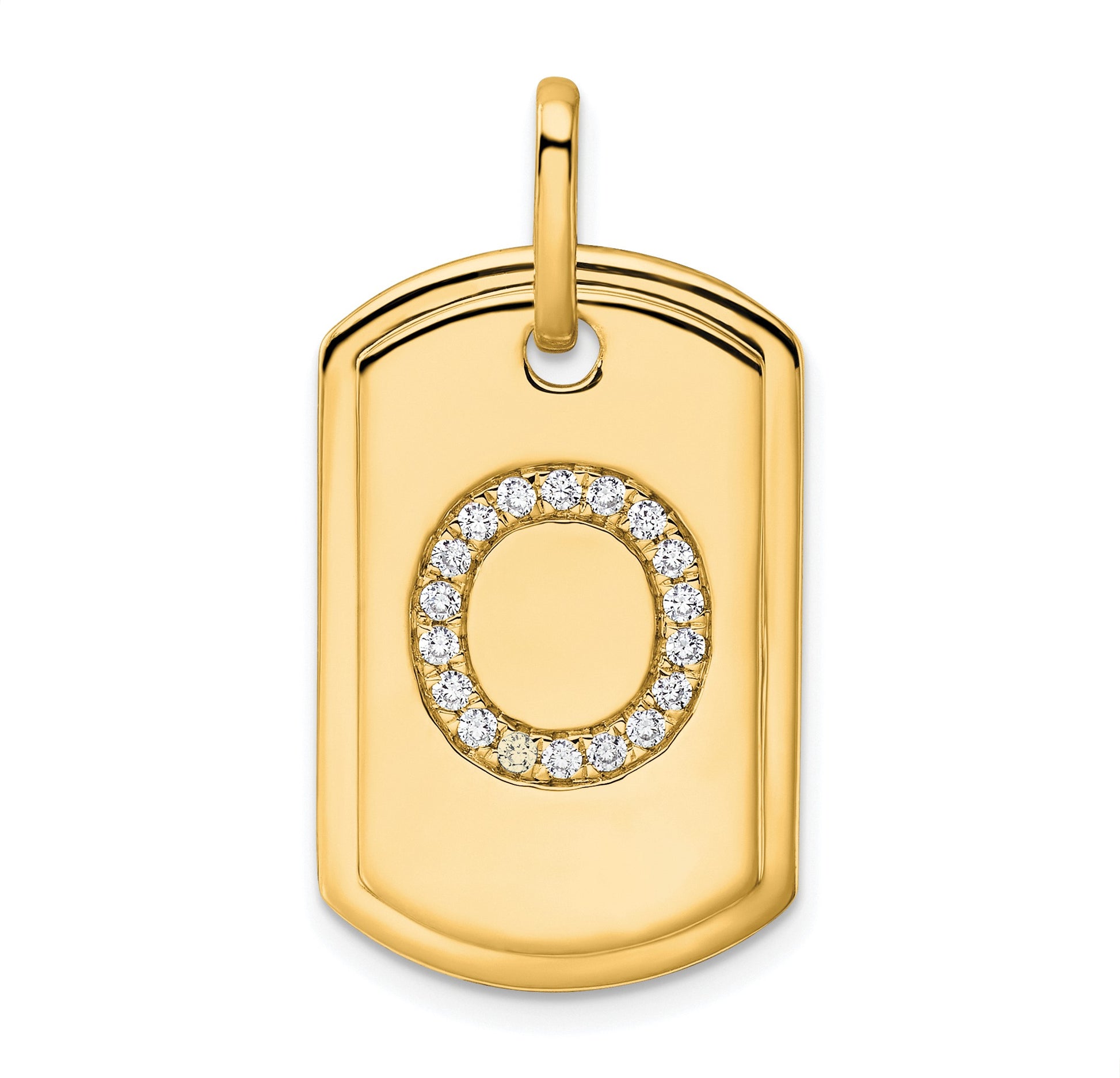 14K Diamond Initial O Dog Tag Charm