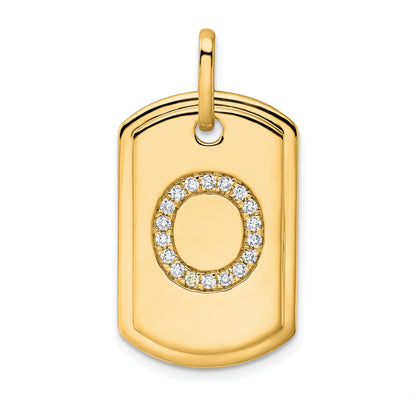 14K Diamond Initial O Dog Tag Charm