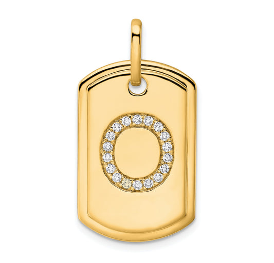 14K Diamond Initial O Dog Tag Charm