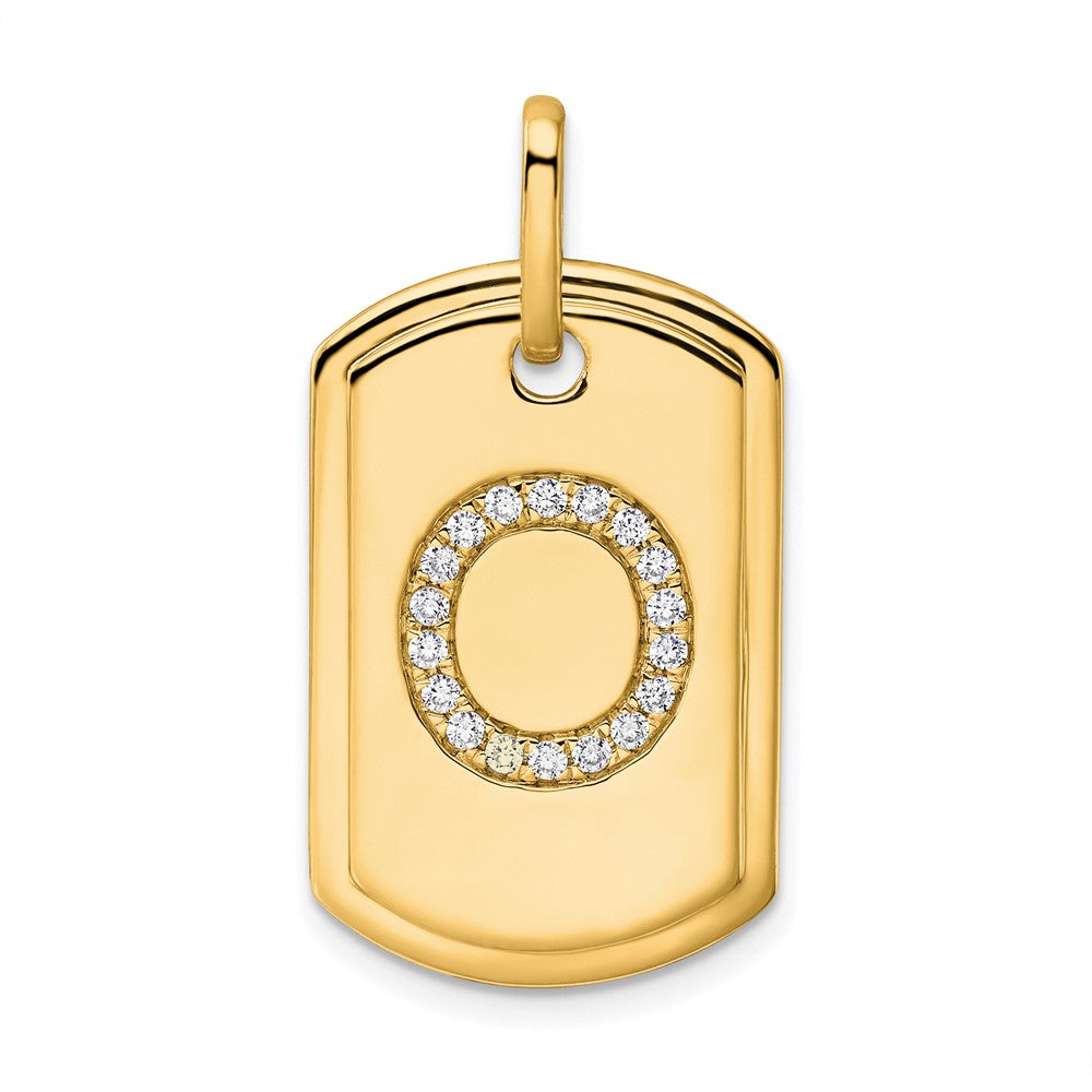 14K Diamond Initial O Dog Tag Charm