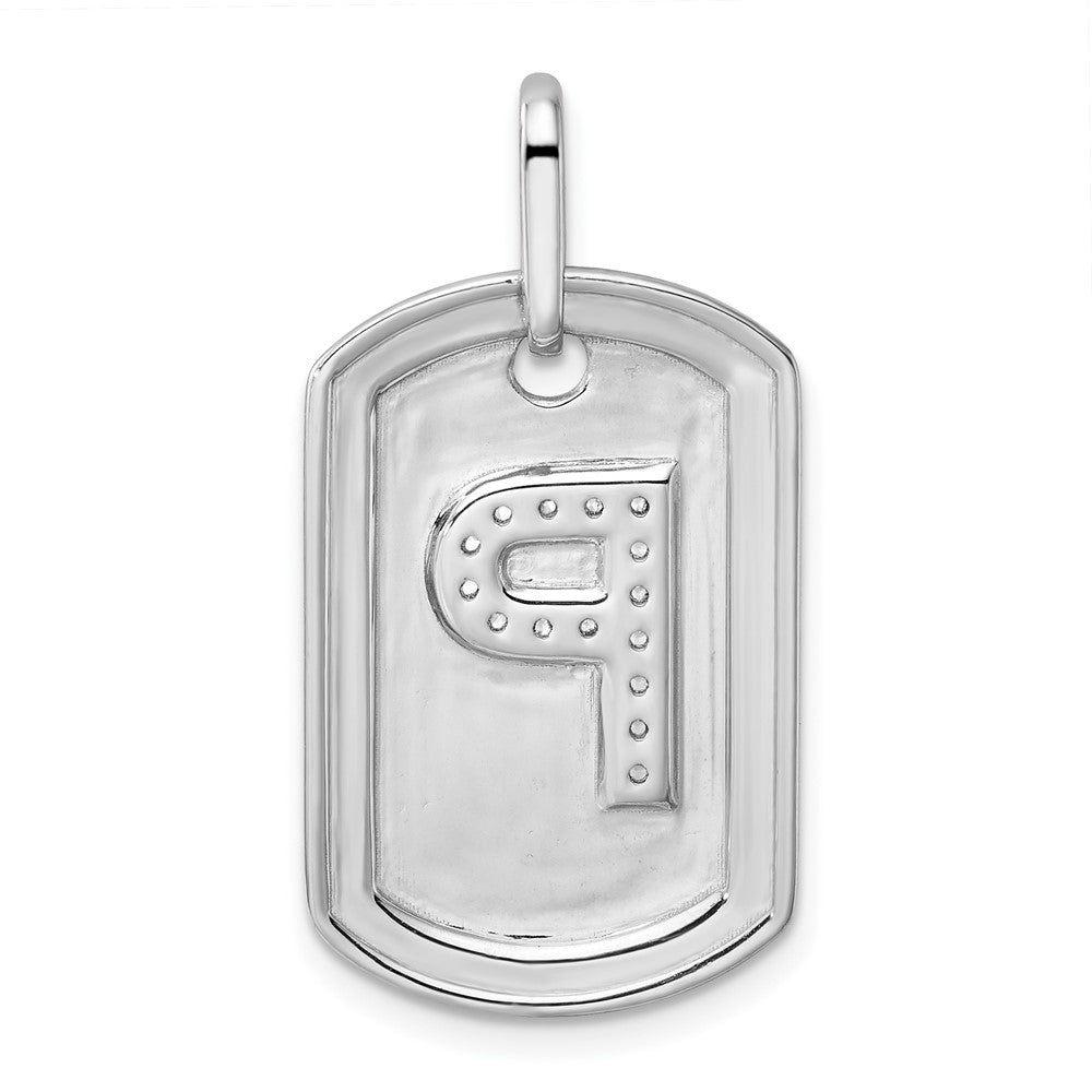 14K White Gold  Diamond Initial P Dog Tag Charm