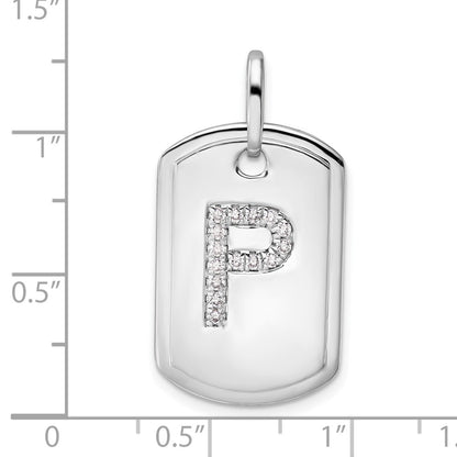 14K White Gold  Diamond Initial P Dog Tag Charm