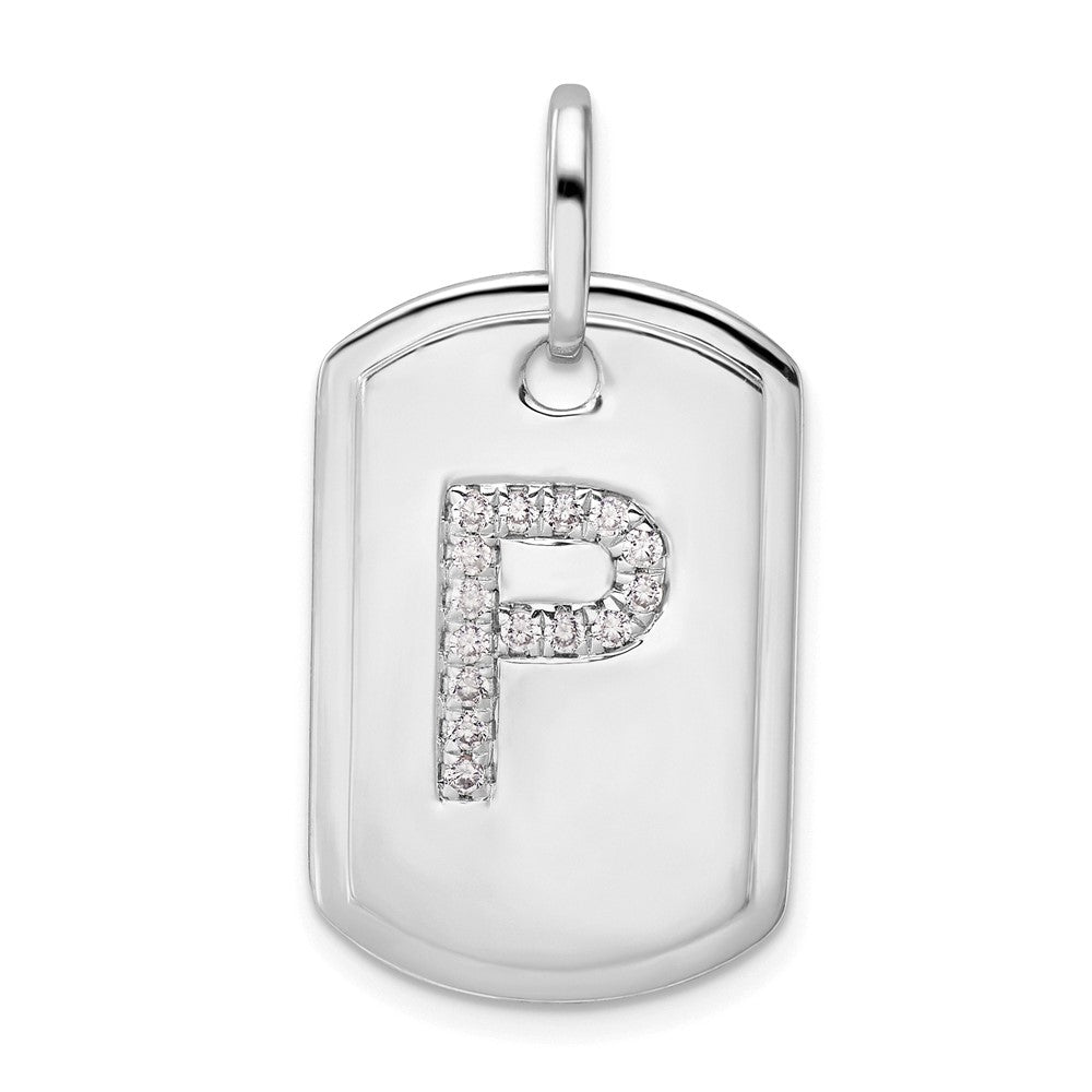 14K White Gold  Diamond Initial P Dog Tag Charm