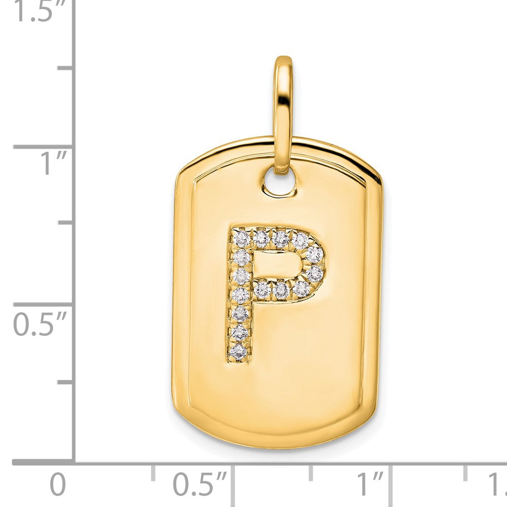 14K Diamond Initial P Dog Tag Charm