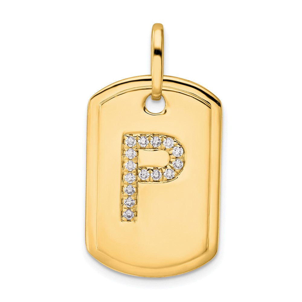 14K Diamond Initial P Dog Tag Charm