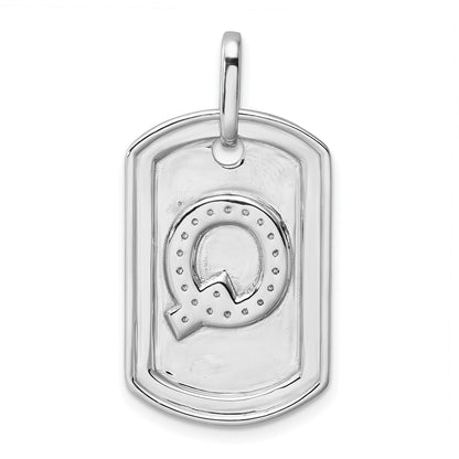 14K White Gold  Diamond Initial Q Dog Tag Charm