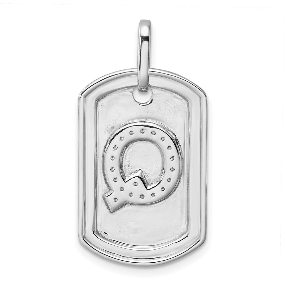 14K White Gold  Diamond Initial Q Dog Tag Charm