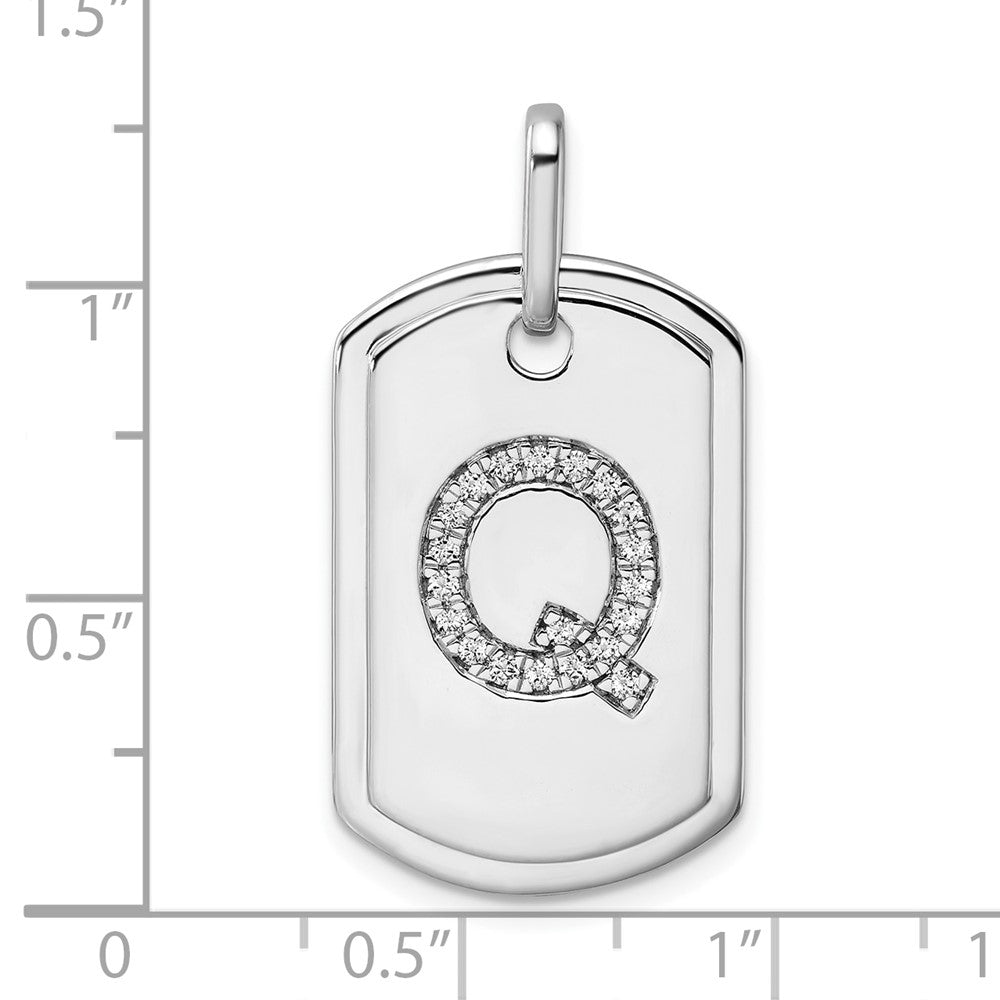 14K White Gold  Diamond Initial Q Dog Tag Charm