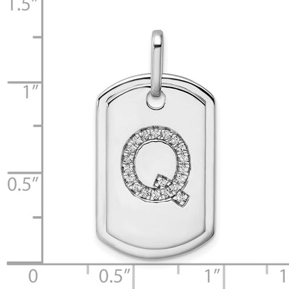 14K White Gold  Diamond Initial Q Dog Tag Charm