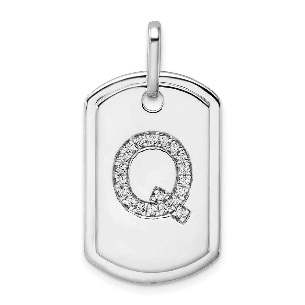 14K White Gold  Diamond Initial Q Dog Tag Charm