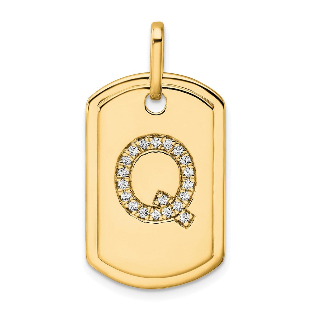 14K Diamond Initial Q Dog Tag Charm