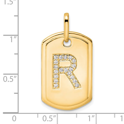 14K Diamond Initial R Dog Tag Charm