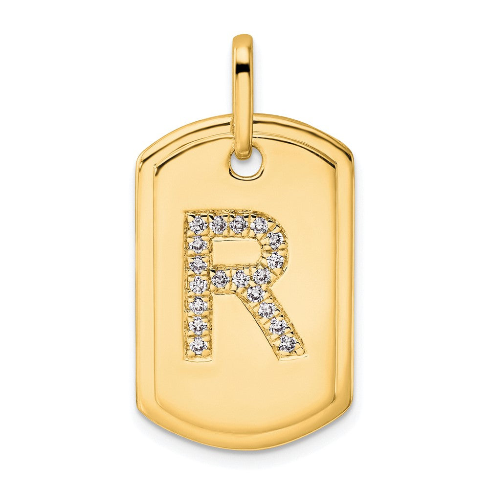 14K Diamond Initial R Dog Tag Charm