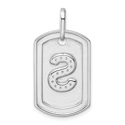 14K White Gold  Diamond Initial S Dog Tag Charm