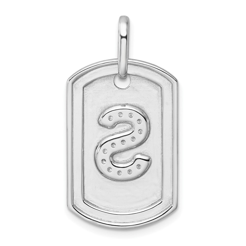 14K White Gold  Diamond Initial S Dog Tag Charm