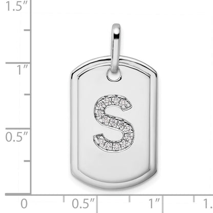 14K White Gold  Diamond Initial S Dog Tag Charm