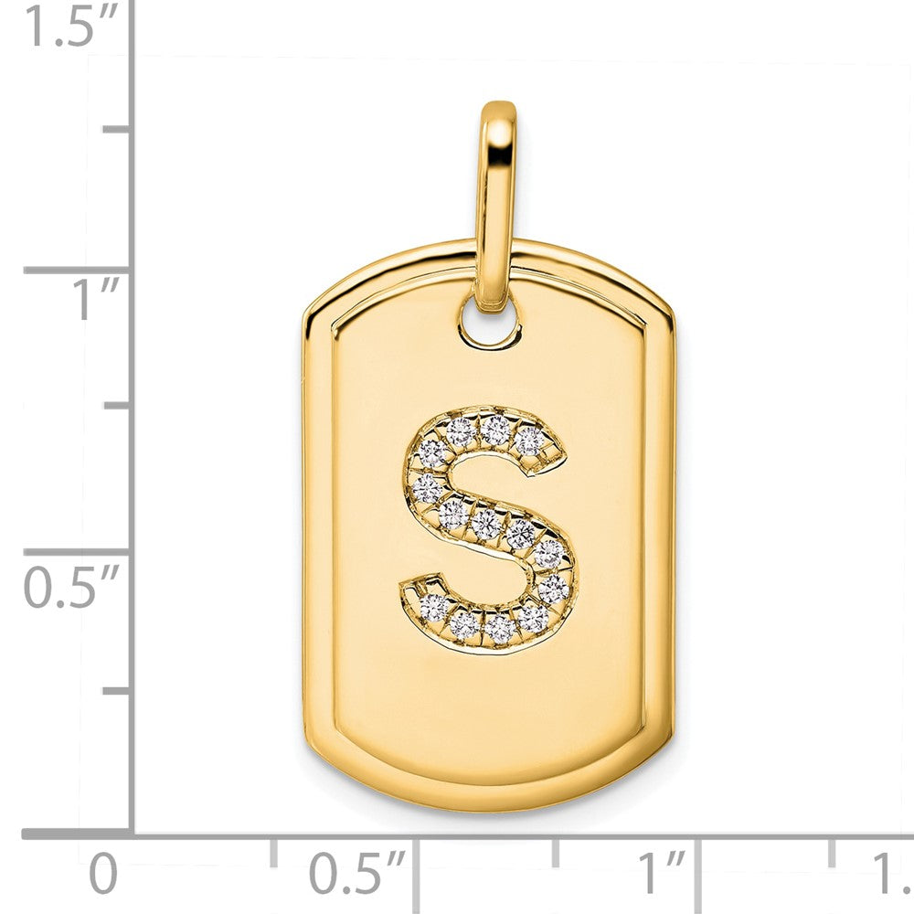 14K Diamond Initial S Dog Tag Charm