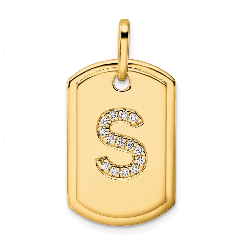 14K Diamond Initial S Dog Tag Charm