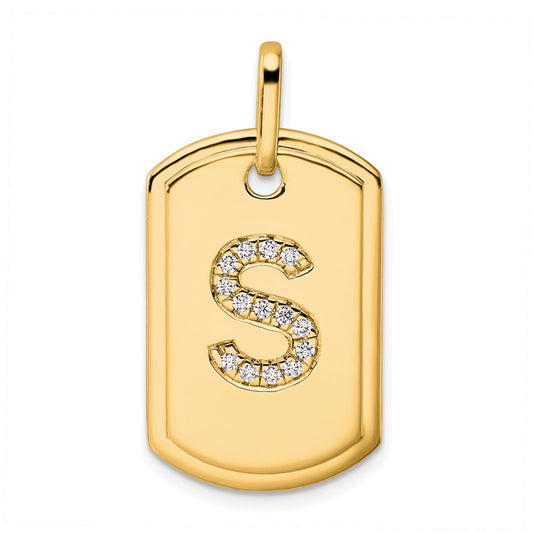 14K Diamond Initial S Dog Tag Charm