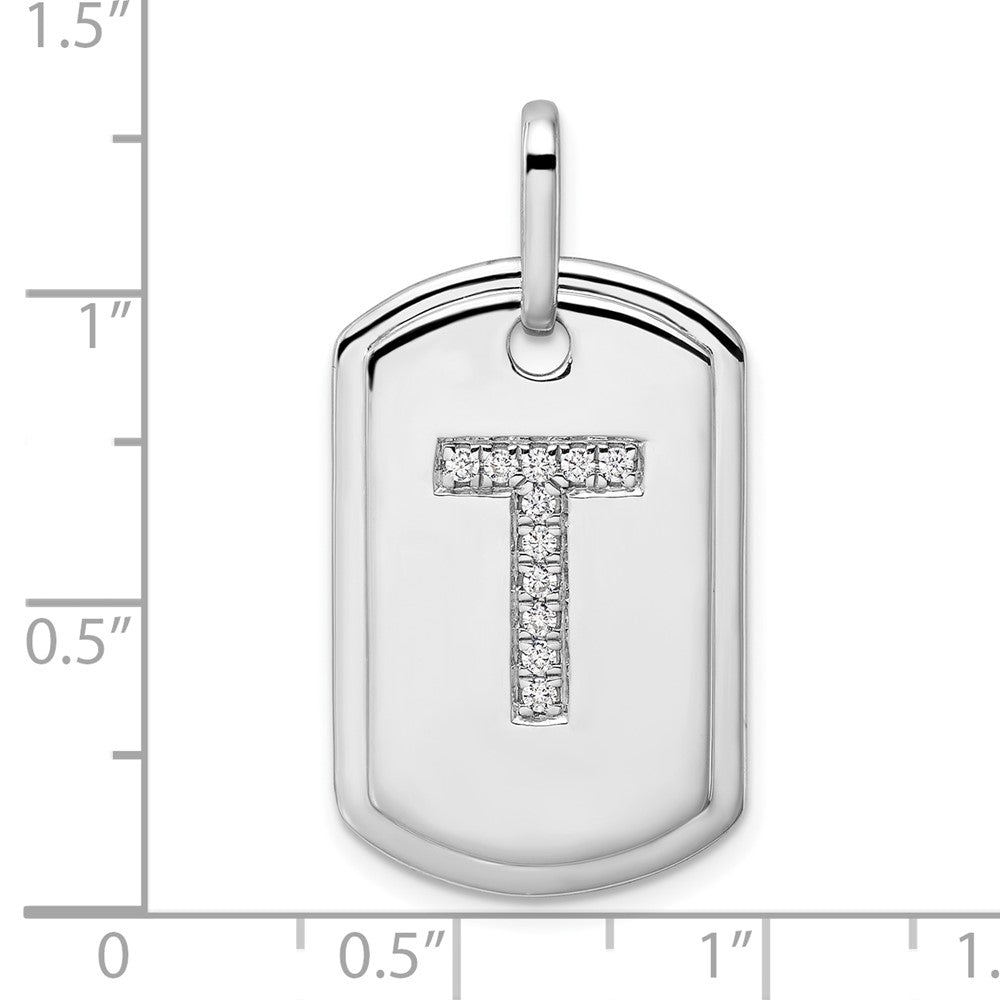 14K White Gold  Diamond Initial T Dog Tag Charm