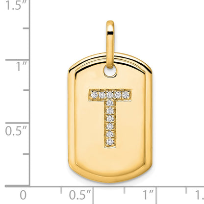 14K Diamond Initial T Dog Tag Charm