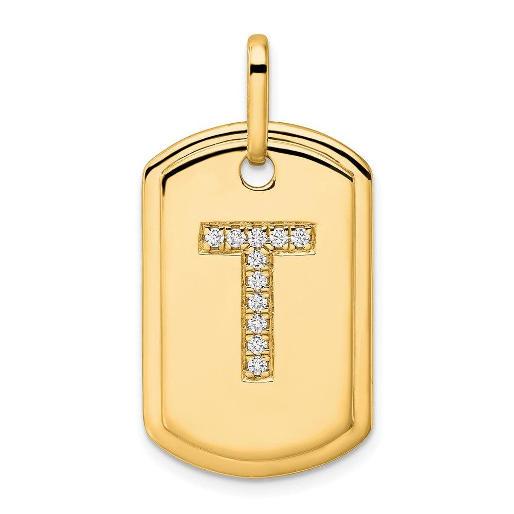 14K Diamond Initial T Dog Tag Charm