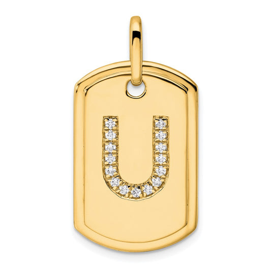 14K Diamond Initial U Dog Tag Charm