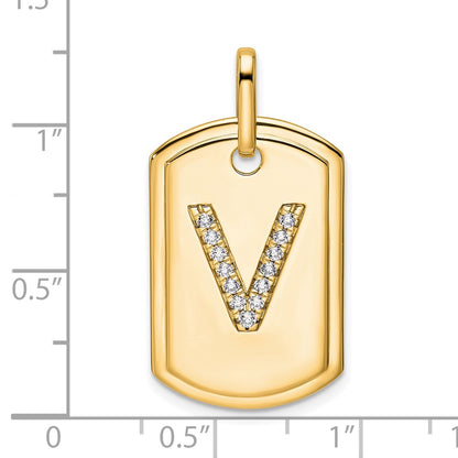 14K Diamond Initial V Dog Tag Charm