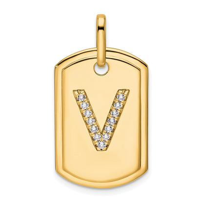 14K Diamond Initial V Dog Tag Charm