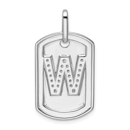 14K White Gold  Diamond Initial W Dog Tag Charm