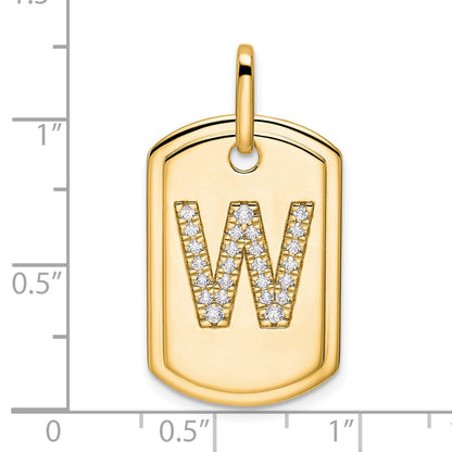 14K Diamond Initial W Dog Tag Charm