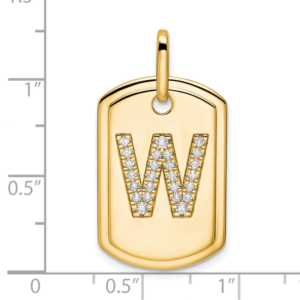 14K Diamond Initial W Dog Tag Charm