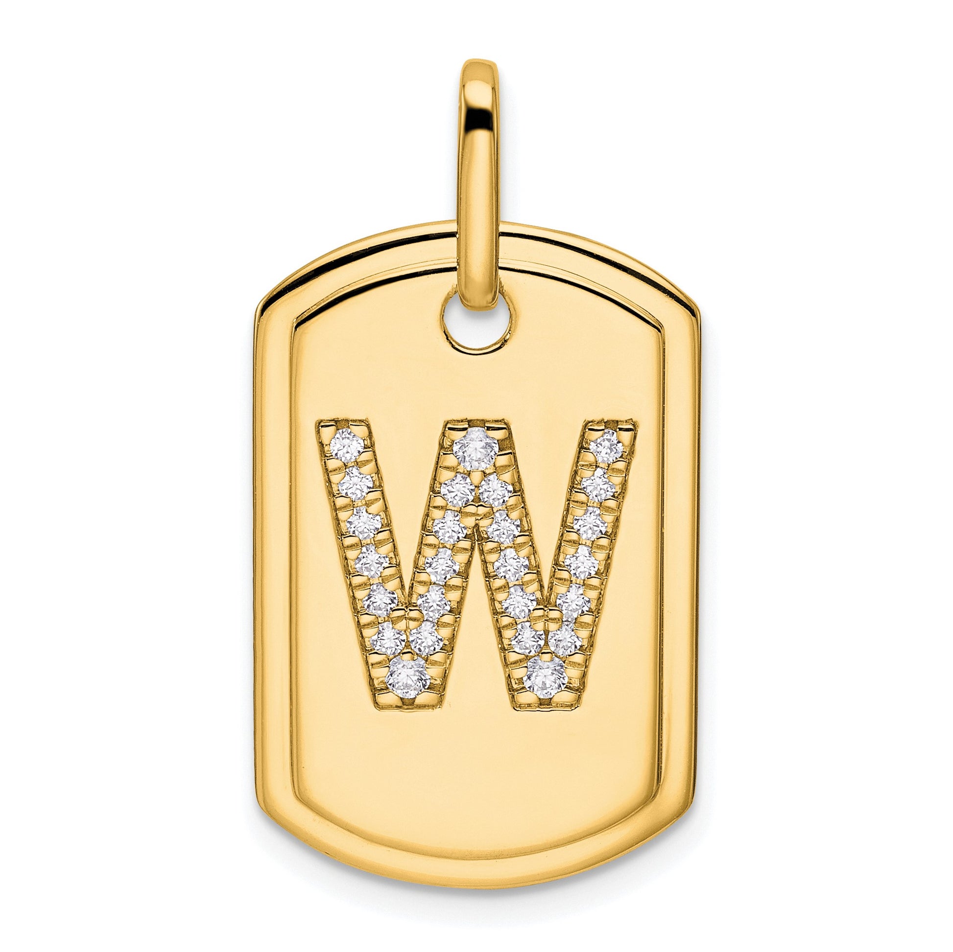 14K Diamond Initial W Dog Tag Charm