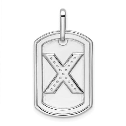 14K White Gold  Diamond Initial X Dog Tag Charm