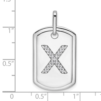 14K White Gold  Diamond Initial X Dog Tag Charm