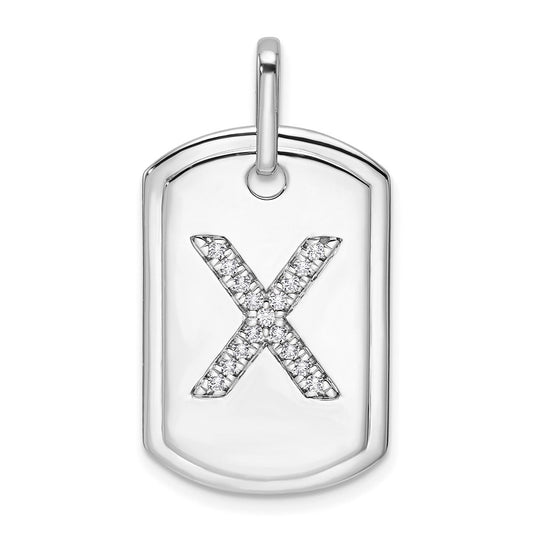 14K White Gold  Diamond Initial X Dog Tag Charm