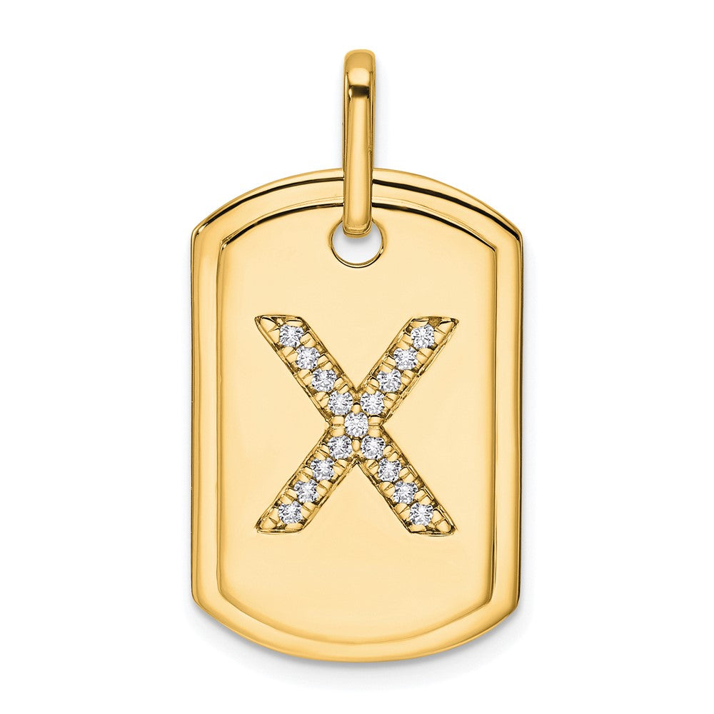 14K Diamond Initial X Dog Tag Charm