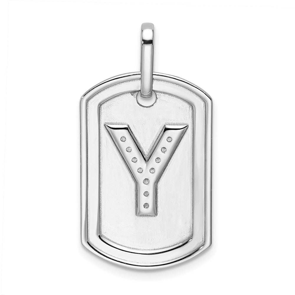 14K White Gold  Diamond Initial Y Dog Tag Charm