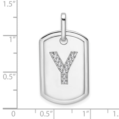 14K White Gold  Diamond Initial Y Dog Tag Charm