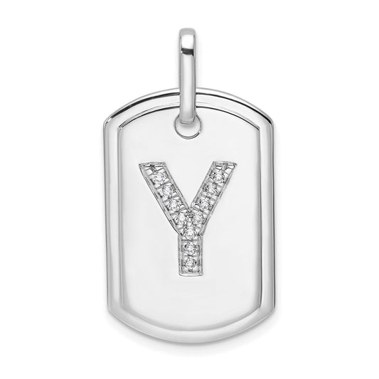 14K White Gold  Diamond Initial Y Dog Tag Charm