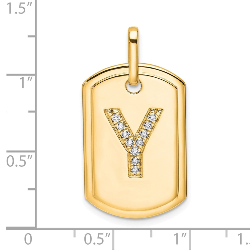 14K Diamond Initial Y Dog Tag Charm