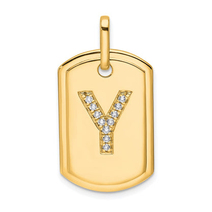 14K Diamond Initial Y Dog Tag Charm