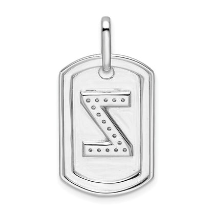 14K White Gold  Diamond Initial Z Dog Tag Charm