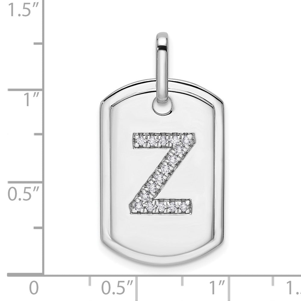 14K White Gold  Diamond Initial Z Dog Tag Charm