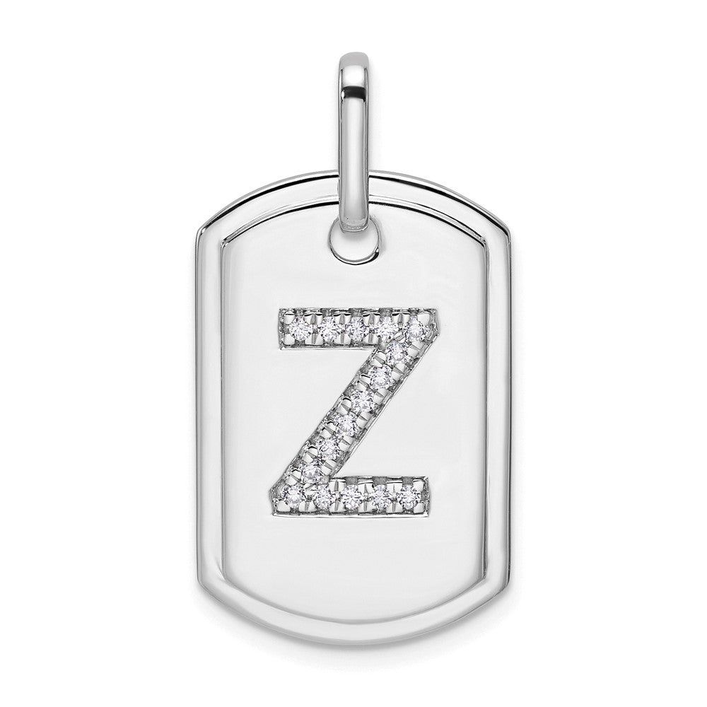 14K White Gold  Diamond Initial Z Dog Tag Charm