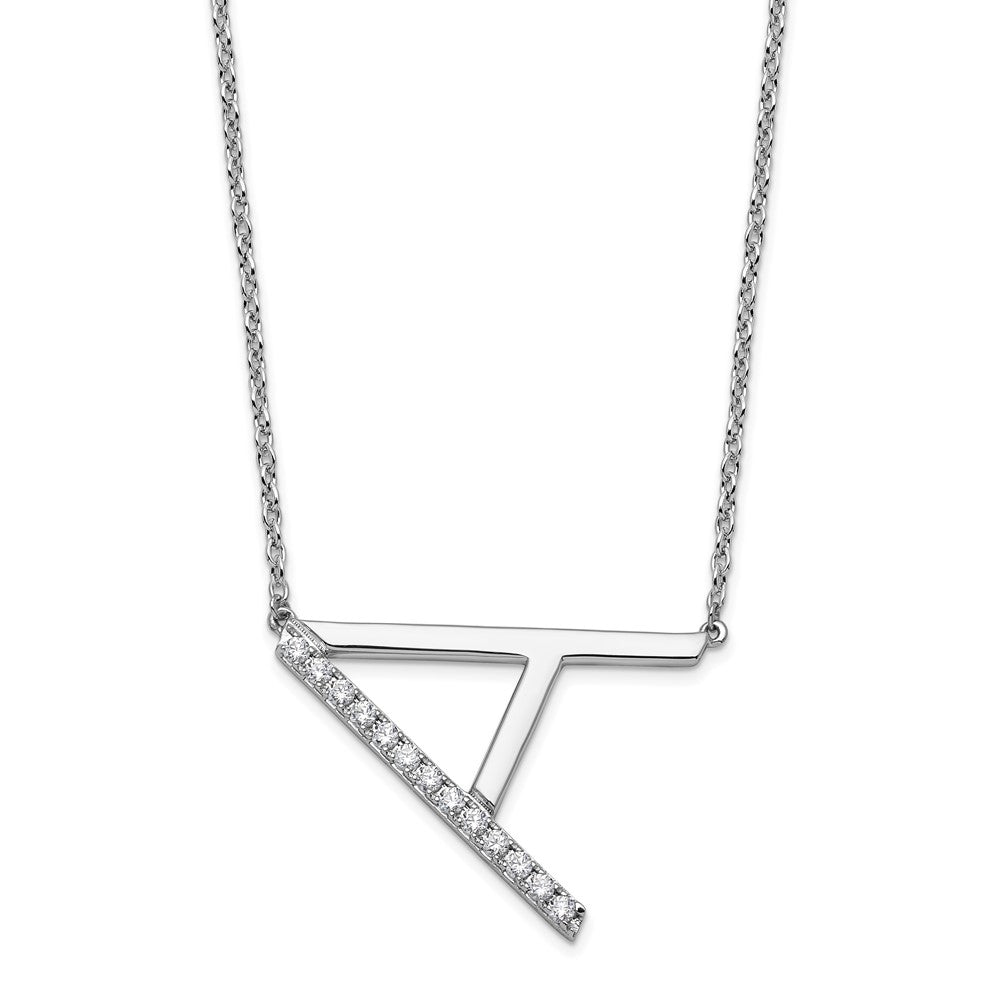 14K White Gold Sideways Diamond Initial A Necklace