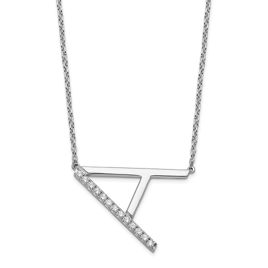 14K White Gold Sideways Diamond Initial A Necklace